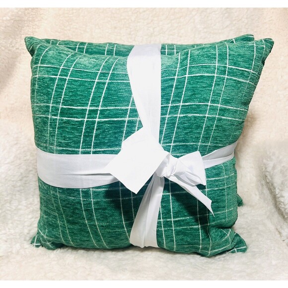 2pk Plaid Christmas Throw Pillow Green/Ivory Checkered Square - Wondershop - Picture 4 of 4